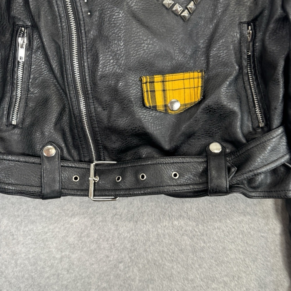 Azalea Wang Studded Vegan Leather Moto Jacket Plaid Monster High Frankie Stein M - Picture 11 of 16
